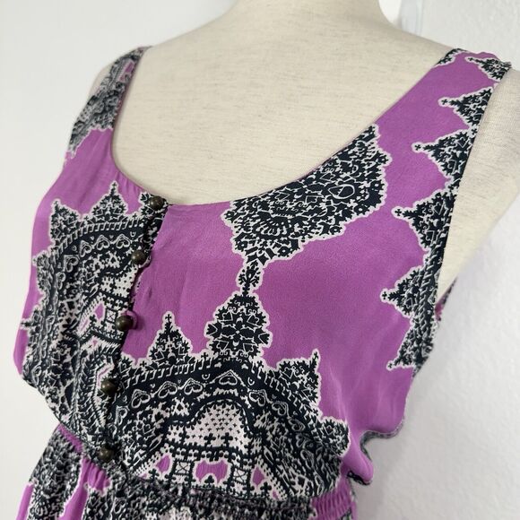 Anthropologie Maeve Dress Women XS Purple Black Silk Chiffon Tank Midi Boho - Picture 6 of 16